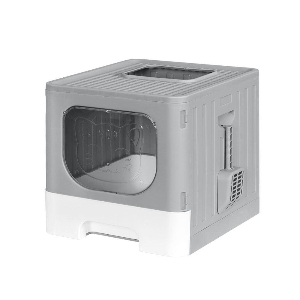 Enclosed Hooded Cat Litter Box - Foldable with Scoop 1 i.Pet Cat Litter Box Large Tray Kitty Toilet Enclosed Hooded Foldable Cat Litter Box Scoop Grey