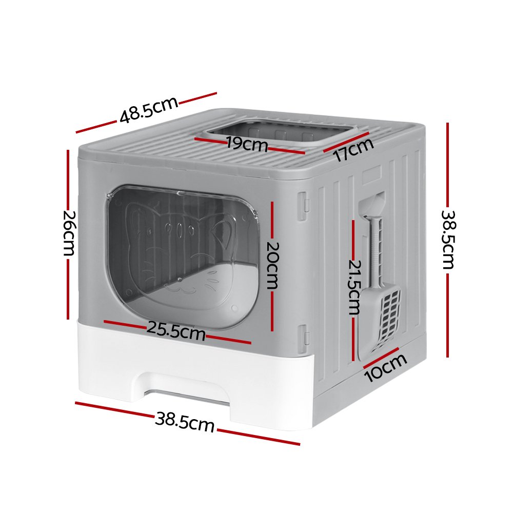 Enclosed Hooded Cat Litter Box - Foldable with Scoop 2 i.Pet Cat Litter Box Large Tray Kitty Toilet Enclosed Hooded Foldable Cat Litter Box Scoop Grey – photo 2