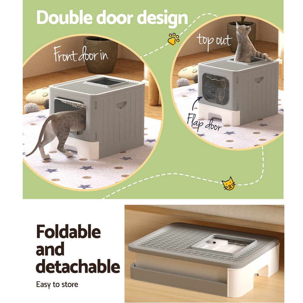Enclosed Hooded Cat Litter Box - Foldable with Scoop 4 i.Pet Cat Litter Box Large Tray Kitty Toilet Enclosed Hooded Foldable Cat Litter Box Scoop Grey – photo 4
