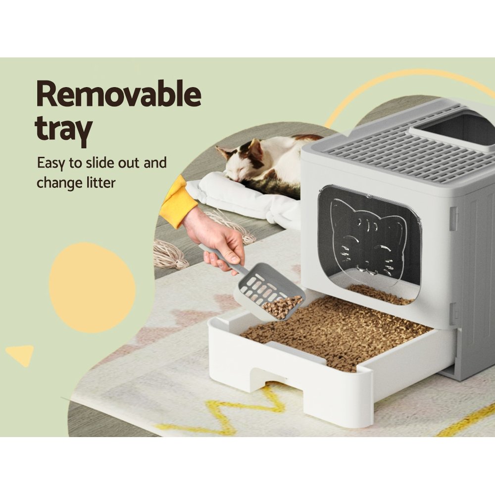 Enclosed Hooded Cat Litter Box - Foldable with Scoop 5 i.Pet Cat Litter Box Large Tray Kitty Toilet Enclosed Hooded Foldable Cat Litter Box Scoop Grey – photo 5