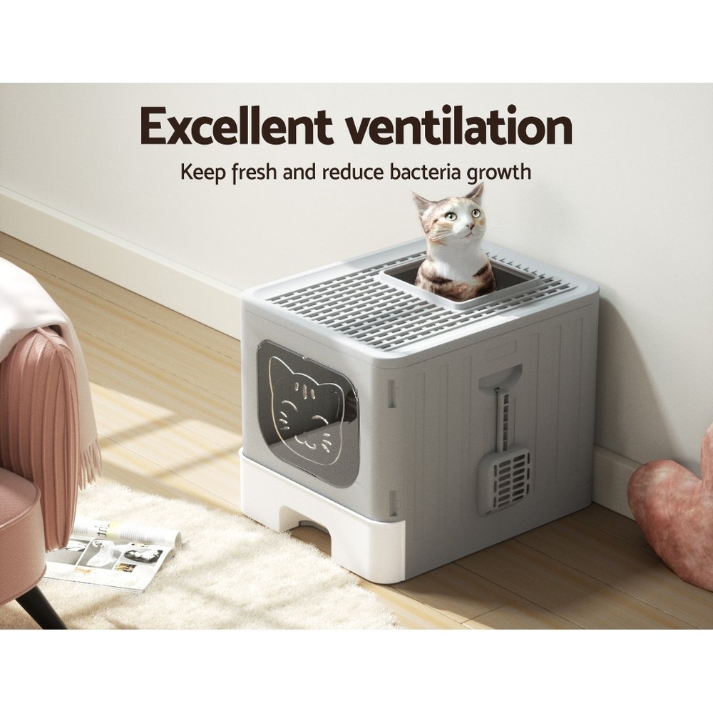 Enclosed Hooded Cat Litter Box - Foldable with Scoop 6 i.Pet Cat Litter Box Large Tray Kitty Toilet Enclosed Hooded Foldable Cat Litter Box Scoop Grey – photo 6