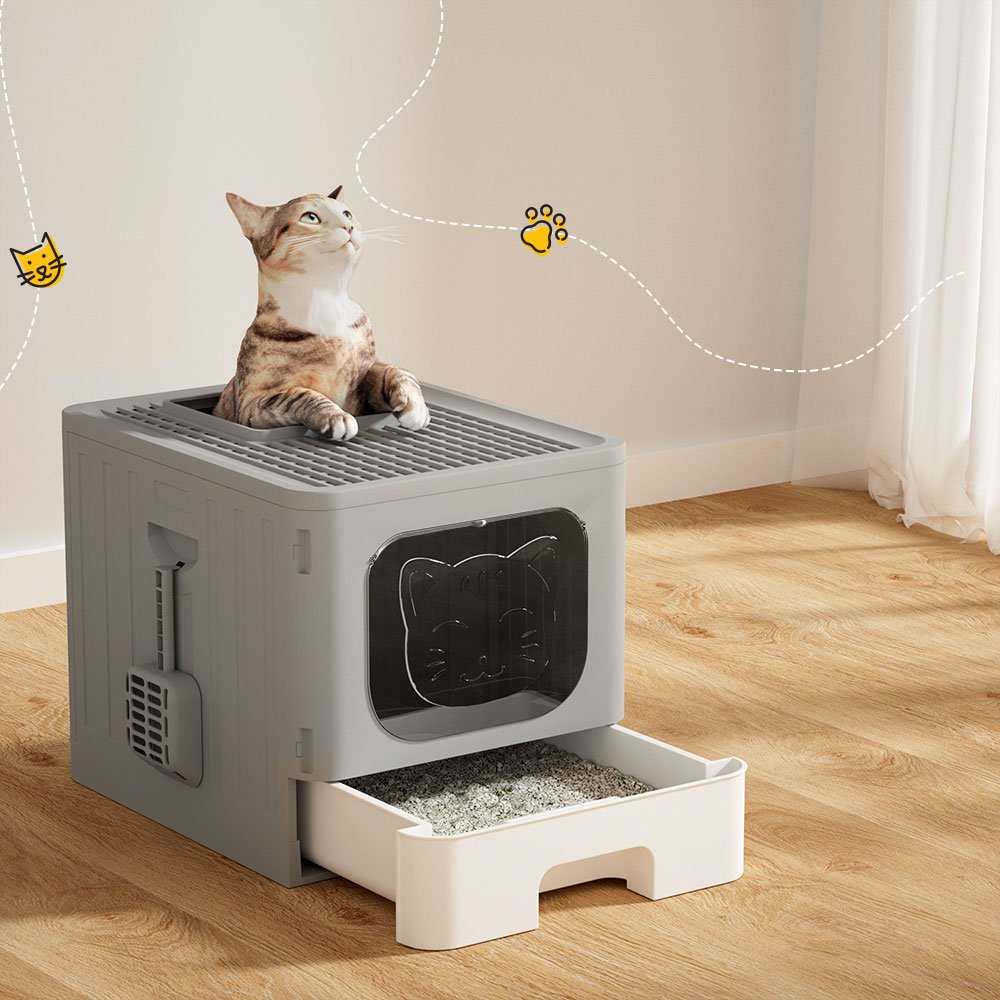 Enclosed Hooded Cat Litter Box - Foldable with Scoop 7 i.Pet Cat Litter Box Large Tray Kitty Toilet Enclosed Hooded Foldable Cat Litter Box Scoop Grey – photo 7