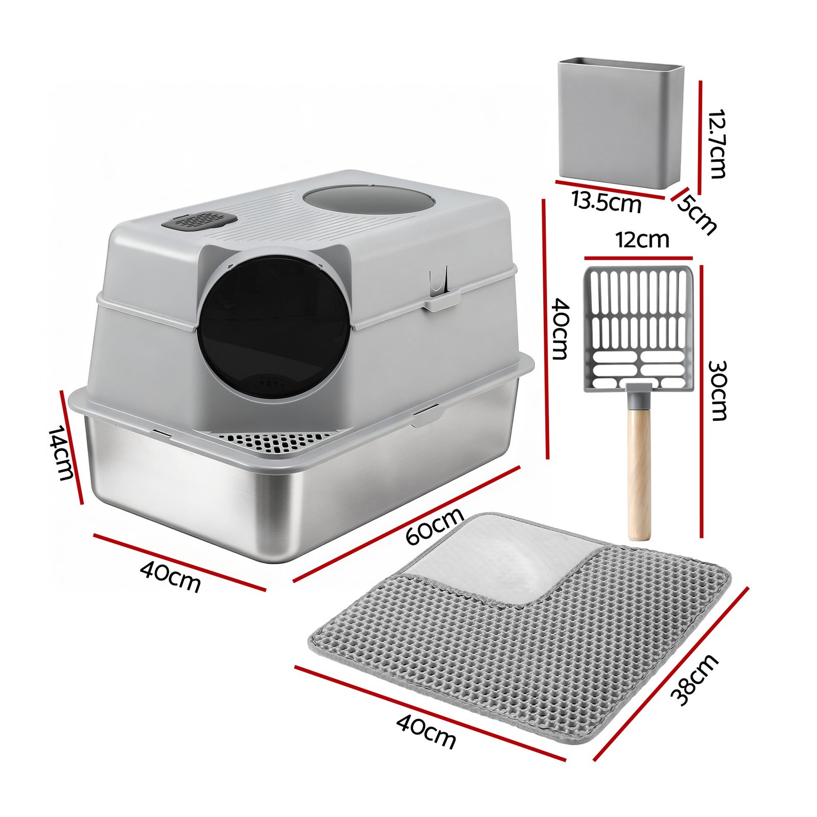 Stainless Steel Cat Litter Box – Large High-Sided Set 2 i.Pet Cat Litter Box Large Stainless Steel High Sided Pet Toilet Odour Control – photo 2