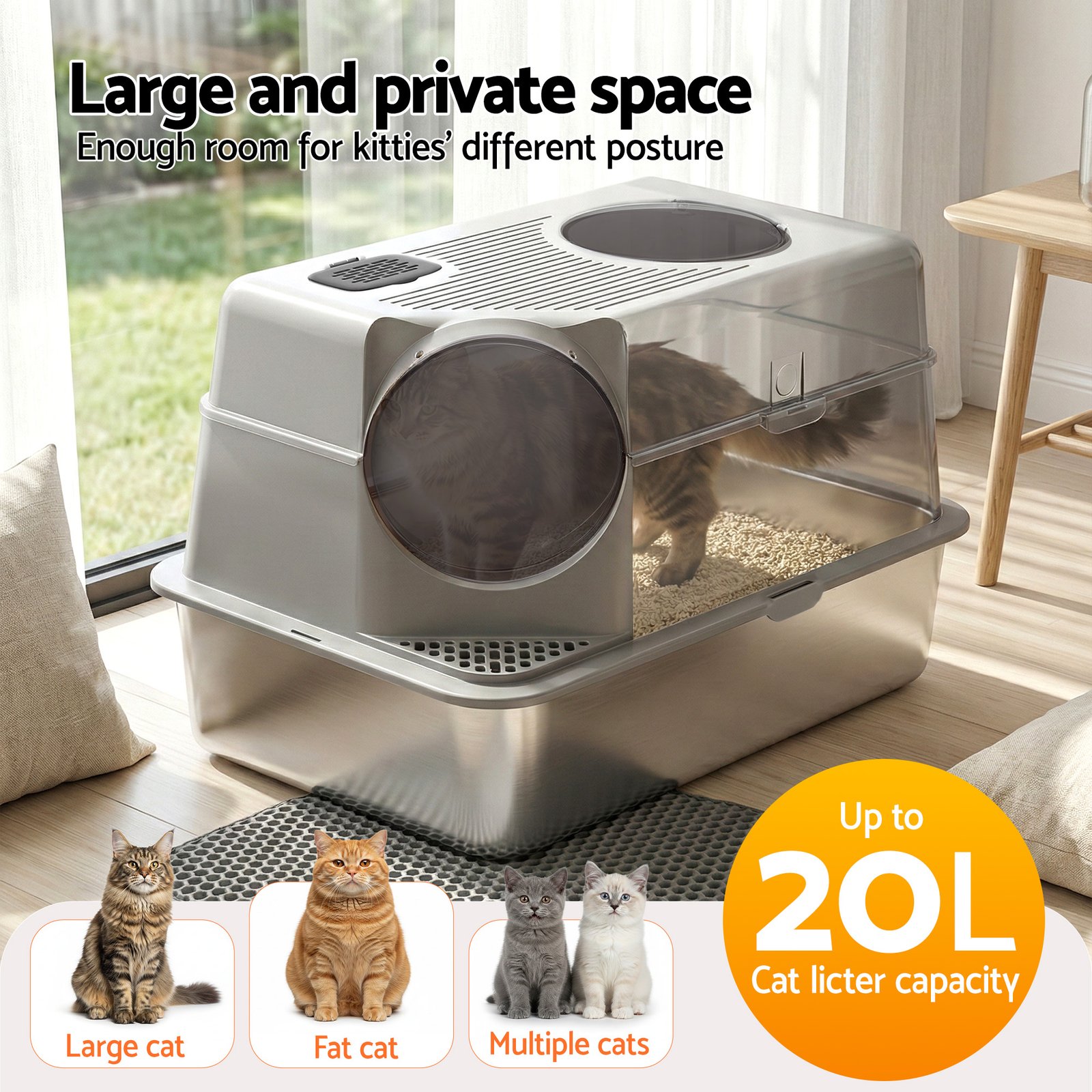 Stainless Steel Cat Litter Box – Large High-Sided Set 6 i.Pet Cat Litter Box Large Stainless Steel High Sided Pet Toilet Odour Control – photo 6