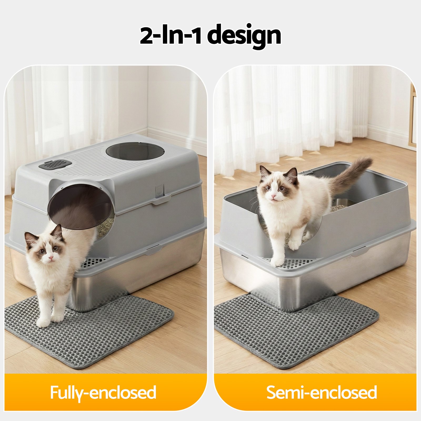 Stainless Steel Cat Litter Box – Large High-Sided Set 7 i.Pet Cat Litter Box Large Stainless Steel High Sided Pet Toilet Odour Control – photo 7