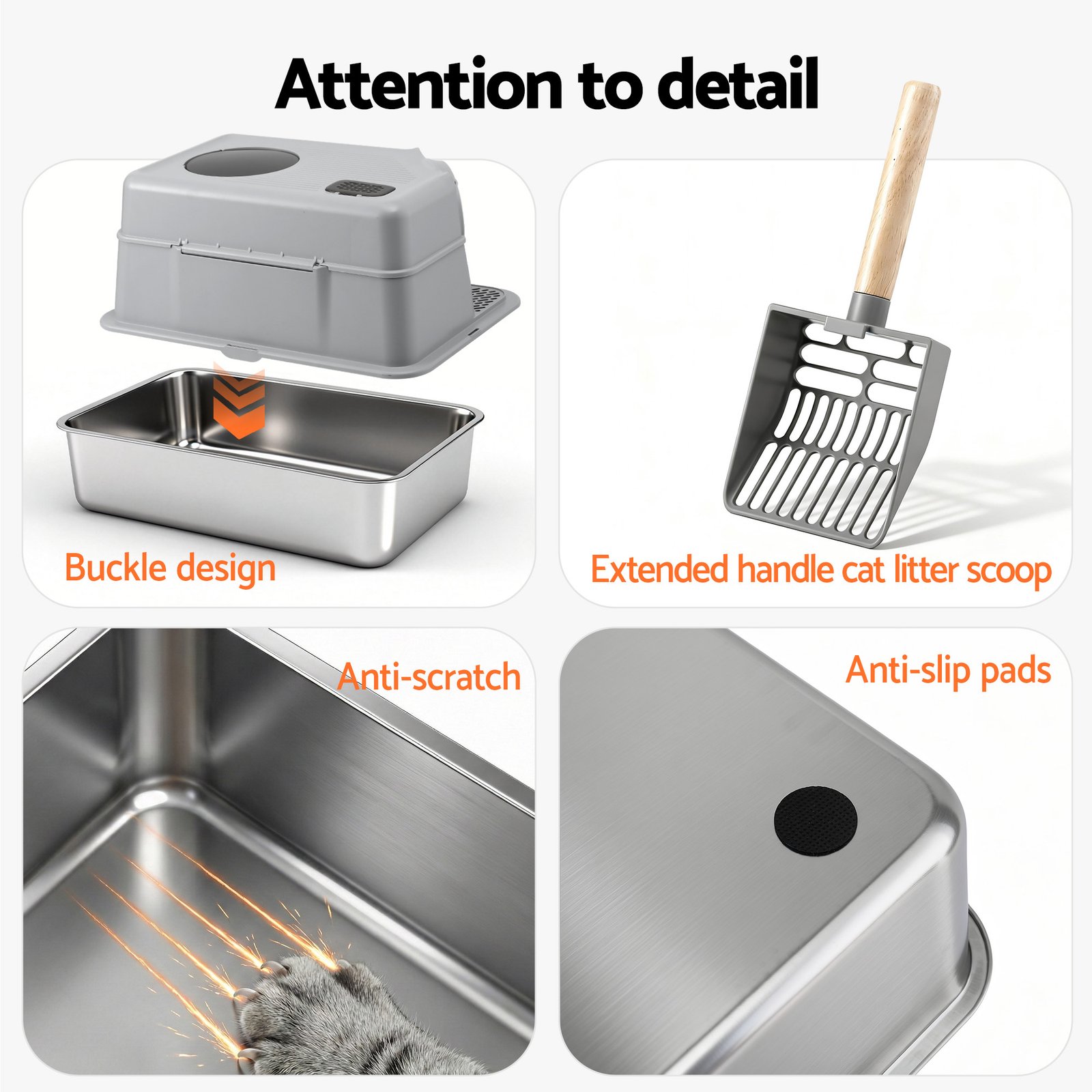 Stainless Steel Cat Litter Box – Large High-Sided Set 9 i.Pet Cat Litter Box Large Stainless Steel High Sided Pet Toilet Odour Control – photo 9