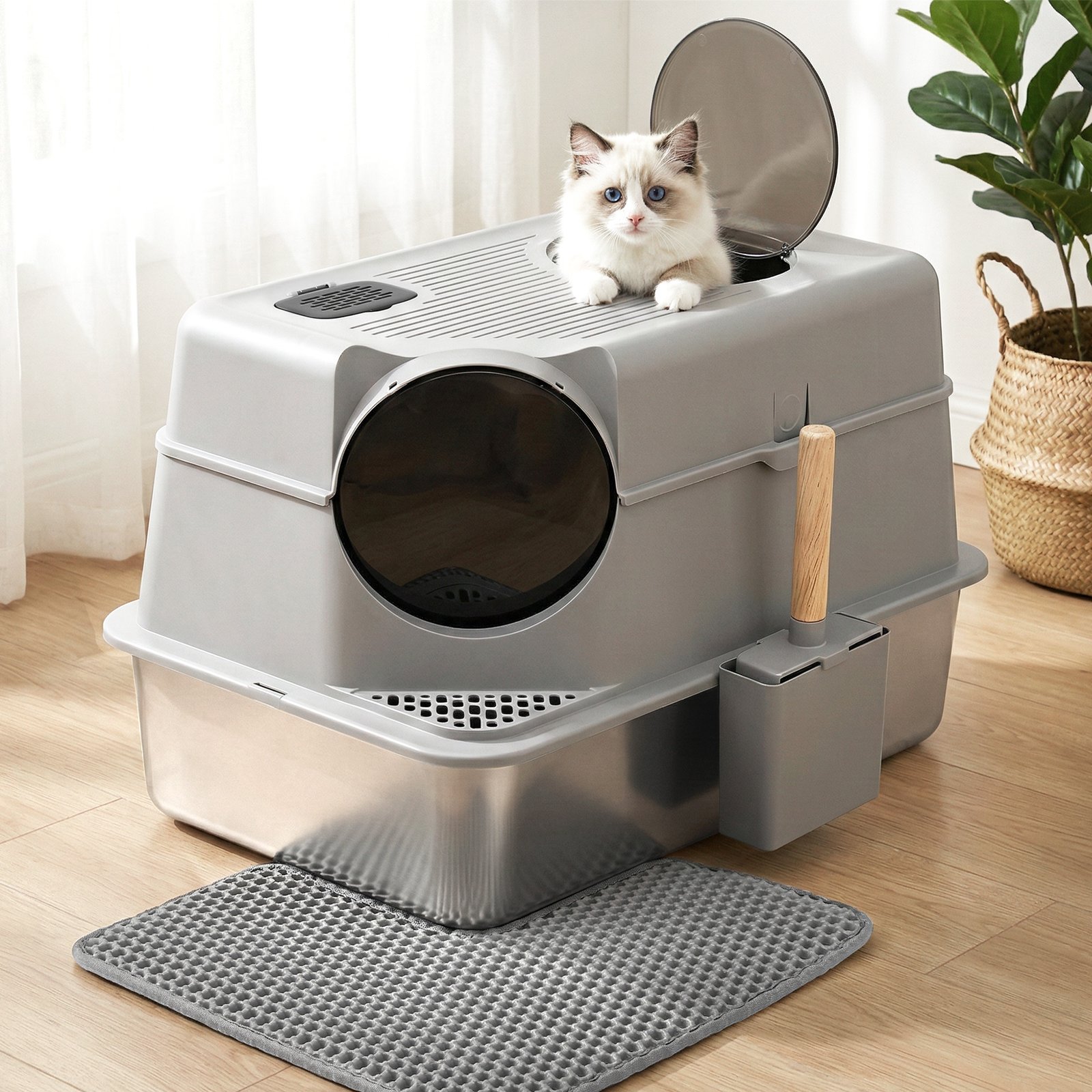 Stainless Steel Cat Litter Box – Large High-Sided Set 10 i.Pet Cat Litter Box Large Stainless Steel High Sided Pet Toilet Odour Control – photo 10