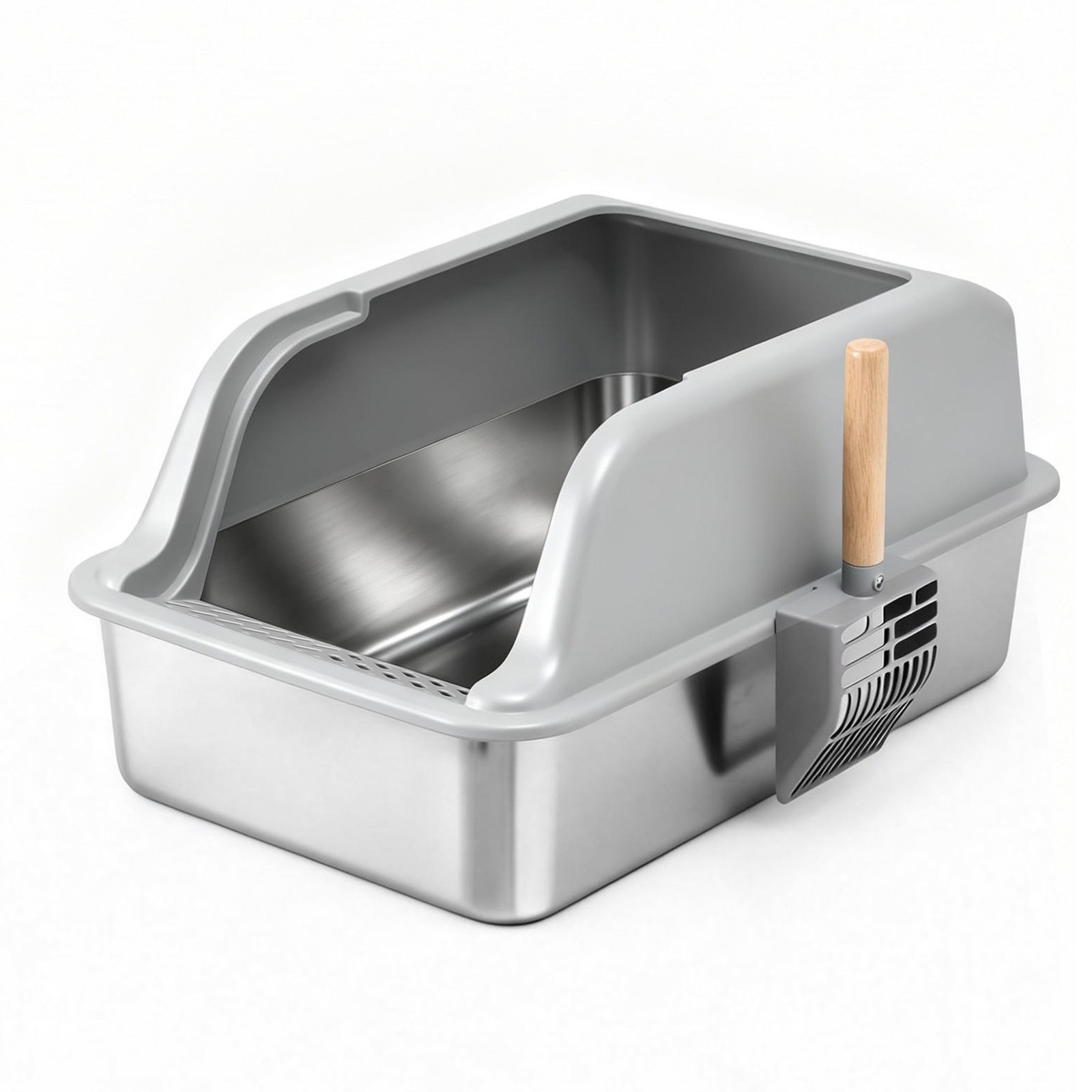 Semi Enclosed Stainless Steel Cat Litter Box - Large 1 i.Pet Cat Litter Box Stainless Steel Large Semi-Enclosed Pet Kitty Toilet Grey