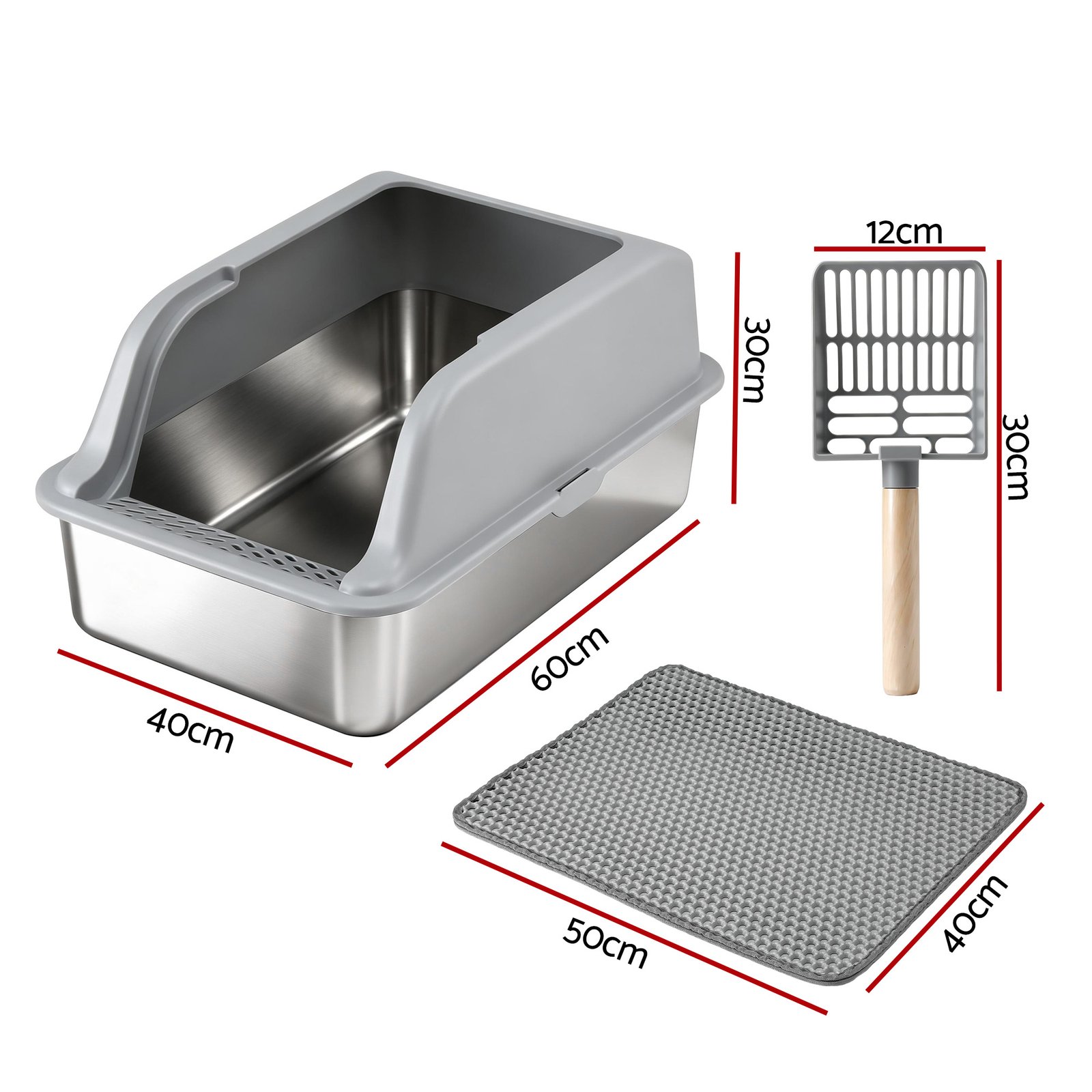 Semi Enclosed Stainless Steel Cat Litter Box - Large 2 i.Pet Cat Litter Box Stainless Steel Large Semi-Enclosed Pet Kitty Toilet Grey – photo 2
