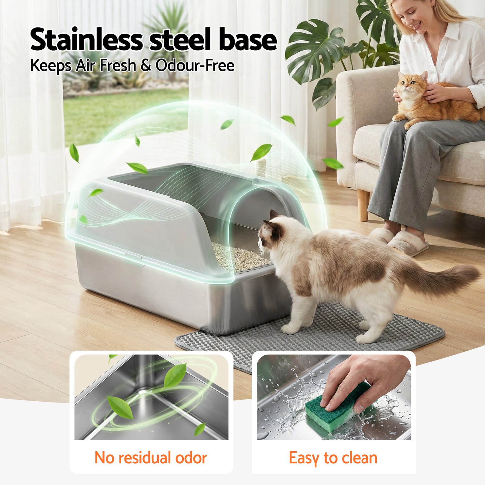 Semi Enclosed Stainless Steel Cat Litter Box - Large 4 i.Pet Cat Litter Box Stainless Steel Large Semi-Enclosed Pet Kitty Toilet Grey – photo 4