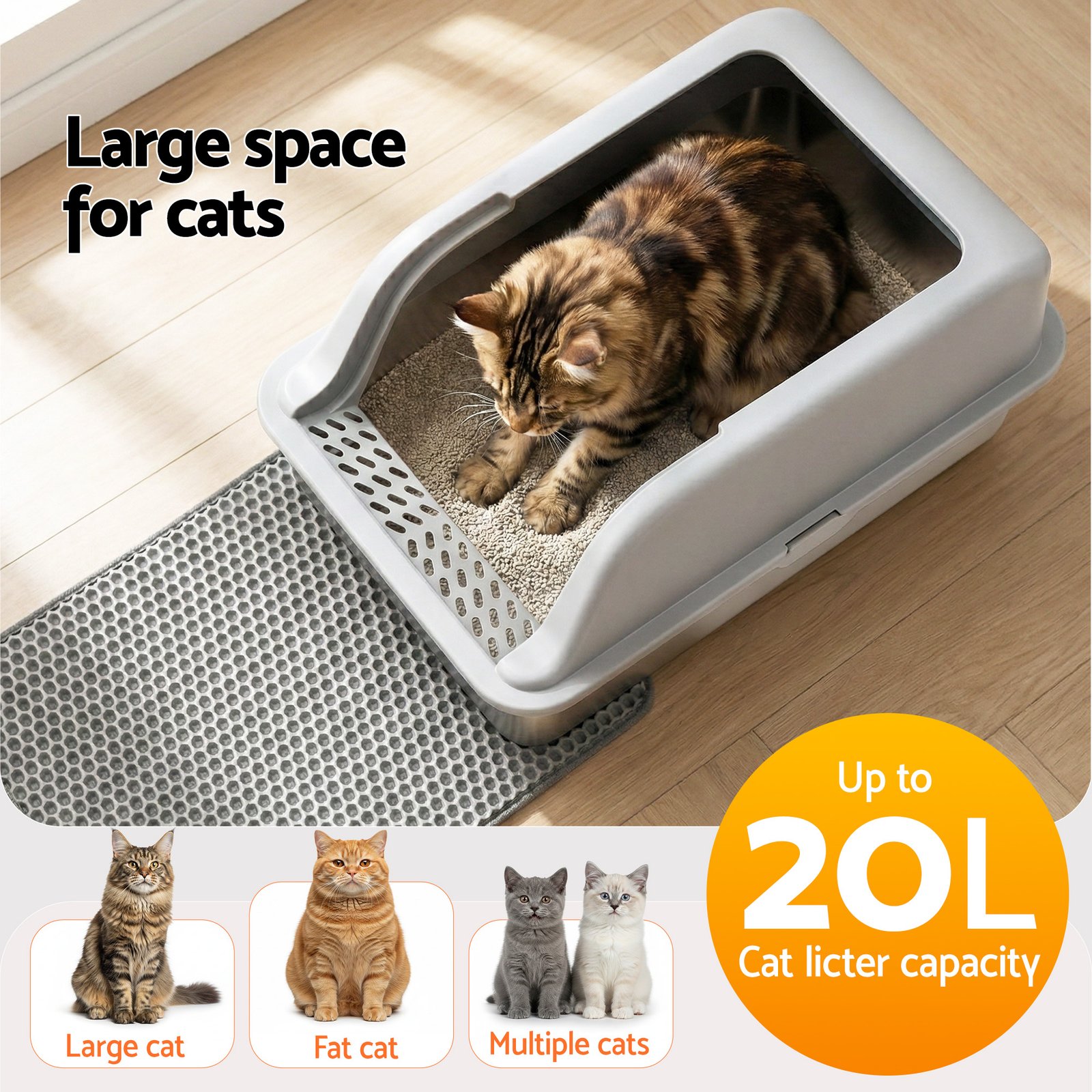 Semi Enclosed Stainless Steel Cat Litter Box - Large 6 i.Pet Cat Litter Box Stainless Steel Large Semi-Enclosed Pet Kitty Toilet Grey – photo 6