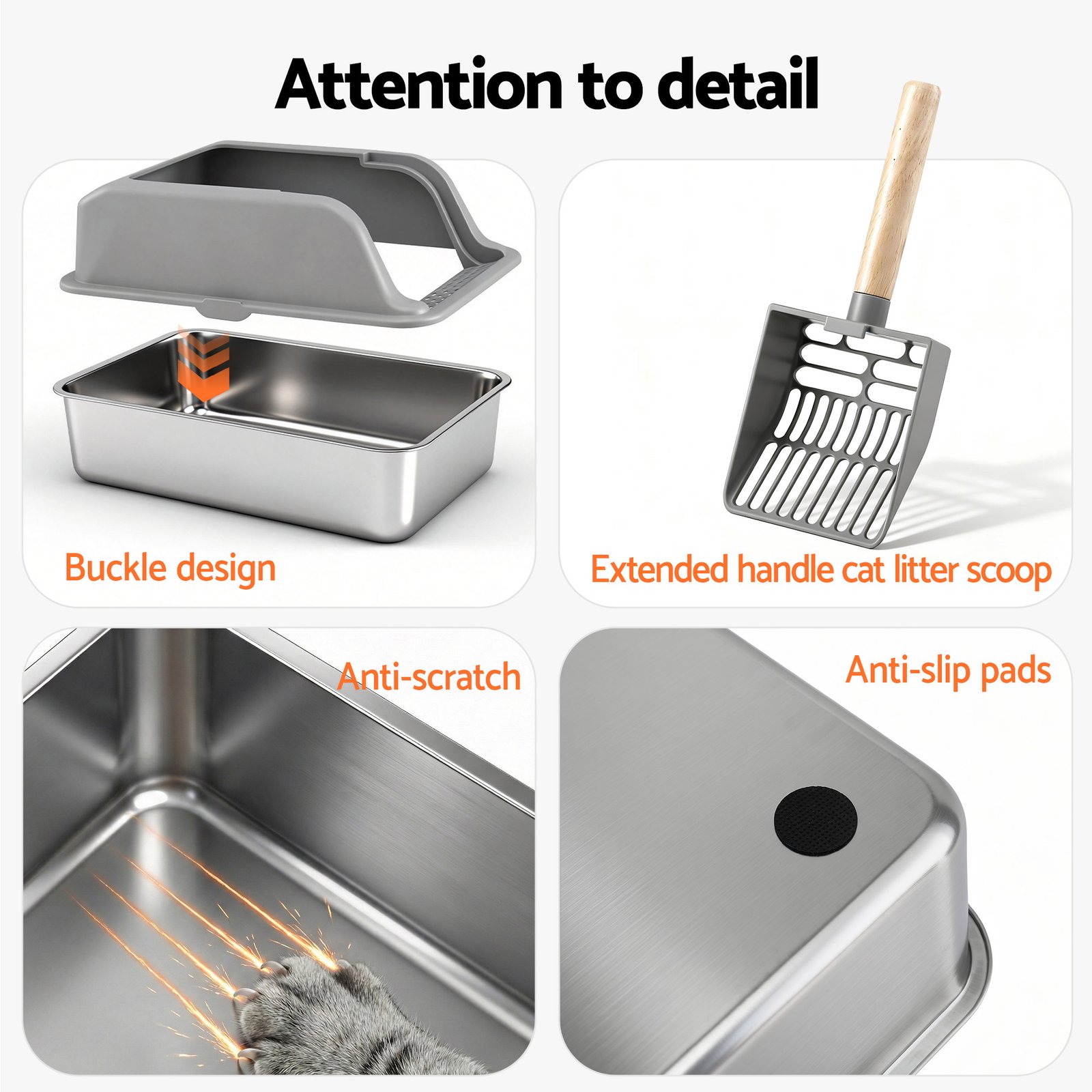 Semi Enclosed Stainless Steel Cat Litter Box - Large 7 i.Pet Cat Litter Box Stainless Steel Large Semi-Enclosed Pet Kitty Toilet Grey – photo 7