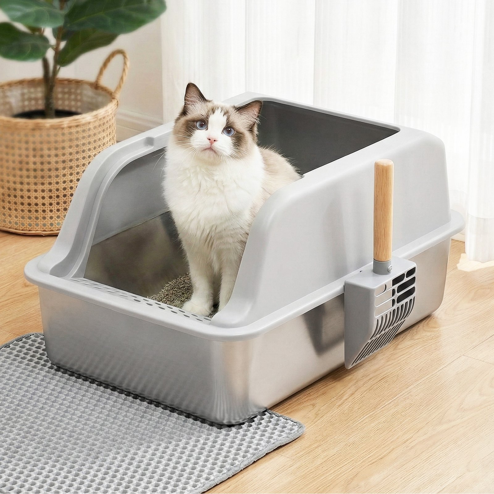 Semi Enclosed Stainless Steel Cat Litter Box - Large 8 i.Pet Cat Litter Box Stainless Steel Large Semi-Enclosed Pet Kitty Toilet Grey – photo 8