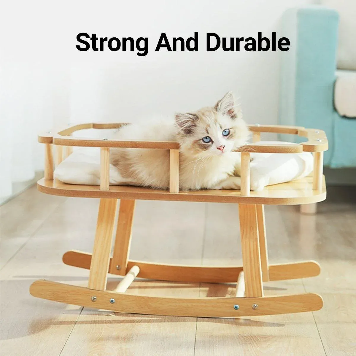 Wooden Rocking Cat Bed - Elegant Elevated Perch 4 Wooden Cat Bed Simple Rocking Pet Bed Comfortable Elevated Sleeping Furniture – photo 4