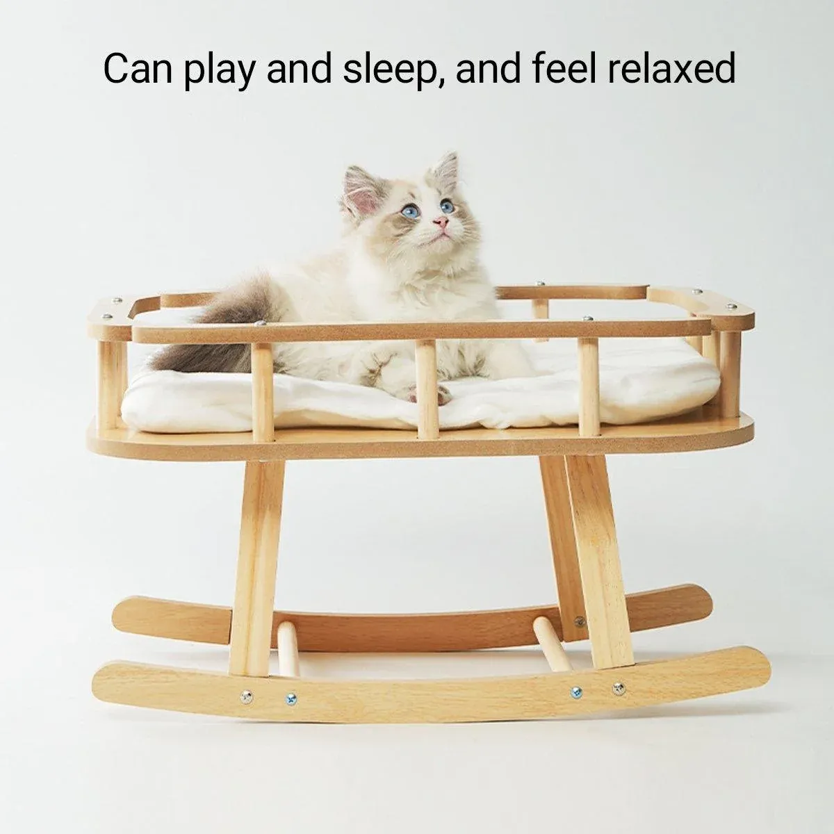 Wooden Rocking Cat Bed - Elegant Elevated Perch 7 Wooden Cat Bed Simple Rocking Pet Bed Comfortable Elevated Sleeping Furniture – photo 7