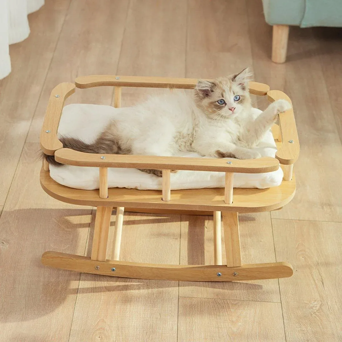 Wooden Rocking Cat Bed - Elegant Elevated Perch 8 Wooden Cat Bed Simple Rocking Pet Bed Comfortable Elevated Sleeping Furniture – photo 8