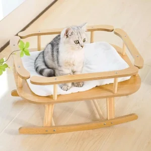 Wooden Cat Bed Simple Rocking Pet Bed Comfortable Elevated Sleeping Furniture – photo 9