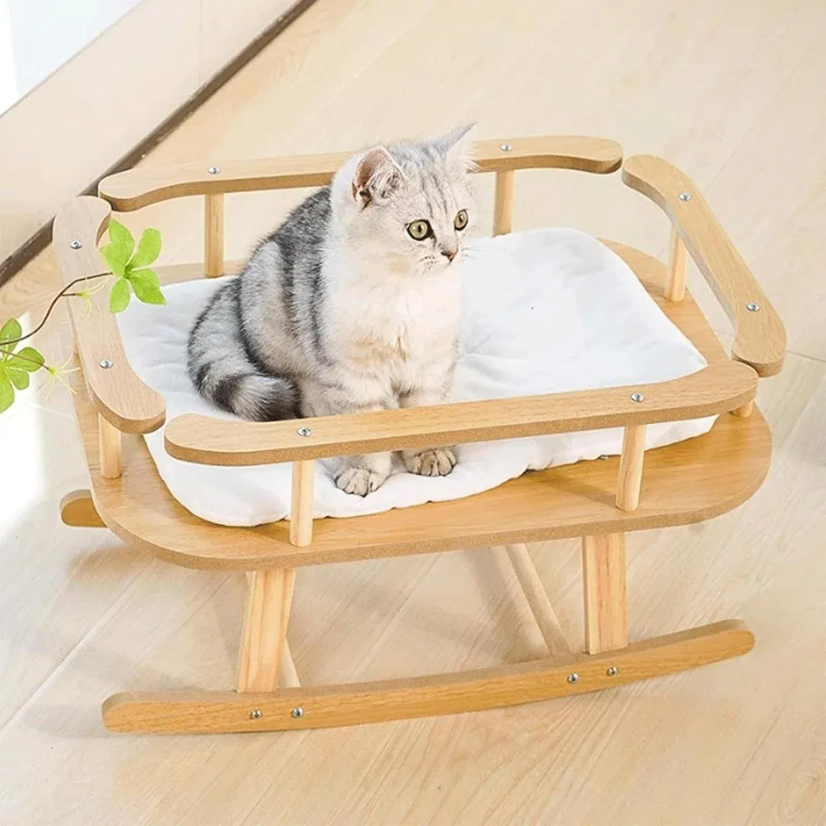 Wooden Rocking Cat Bed - Elegant Elevated Perch 1 Wooden Cat Bed Simple Rocking Pet Bed Comfortable Elevated Sleeping Furniture – photo 9