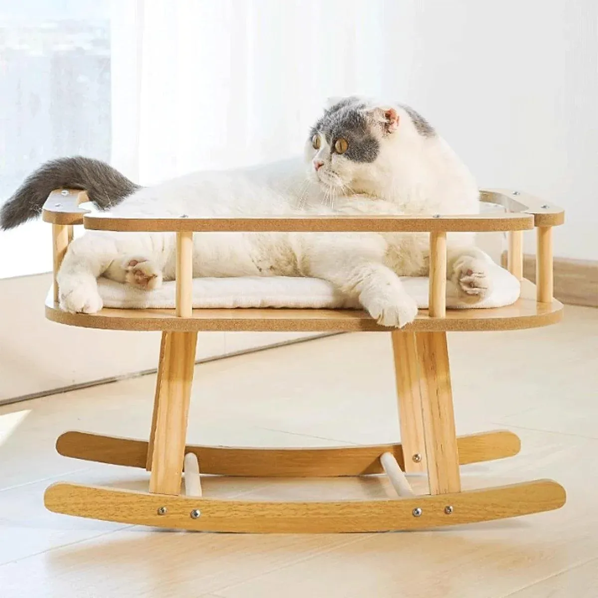 Wooden Rocking Cat Bed - Elegant Elevated Perch 10 Wooden Cat Bed Simple Rocking Pet Bed Comfortable Elevated Sleeping Furniture – photo 10