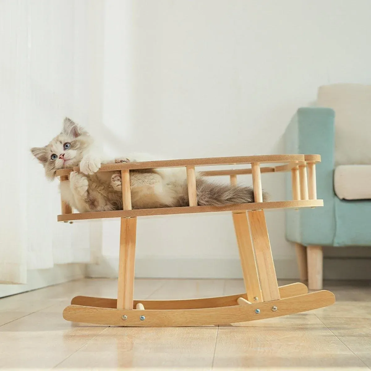 Wooden Rocking Cat Bed - Elegant Elevated Perch 11 Wooden Cat Bed Simple Rocking Pet Bed Comfortable Elevated Sleeping Furniture – photo 11