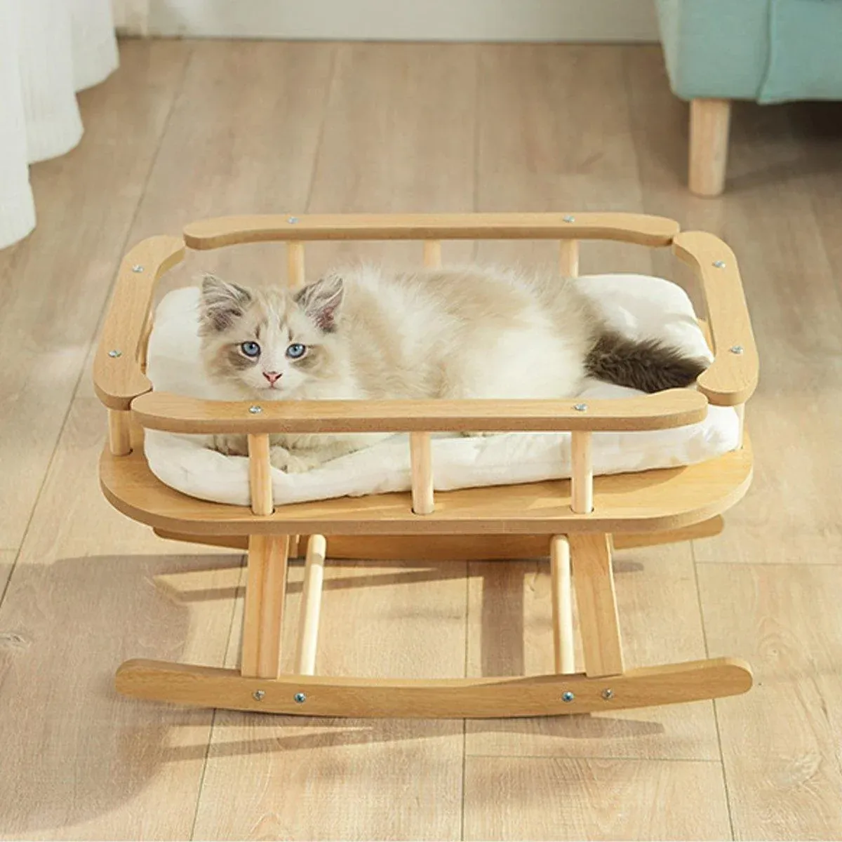 Wooden Rocking Cat Bed - Elegant Elevated Perch 12 Wooden Cat Bed Simple Rocking Pet Bed Comfortable Elevated Sleeping Furniture – photo 12