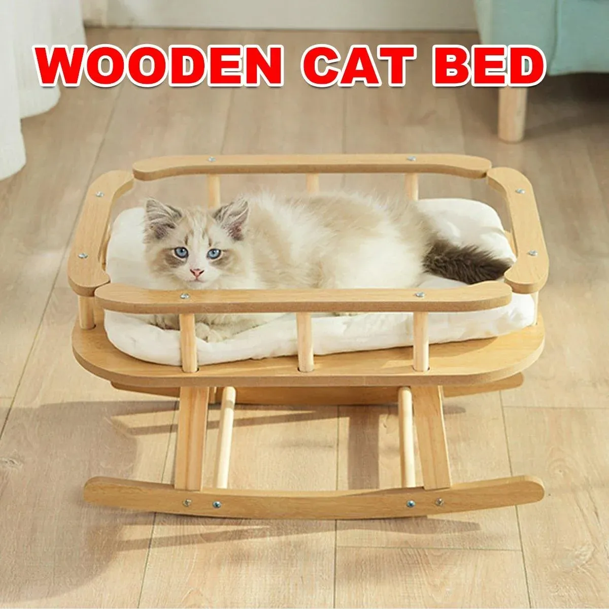 Wooden Rocking Cat Bed - Elegant Elevated Perch 13 Wooden Cat Bed Simple Rocking Pet Bed Comfortable Elevated Sleeping Furniture – photo 13