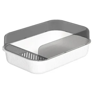 Litter Tray Box with Splash Guard and Wide Opening for Cats Open Top Design - White
