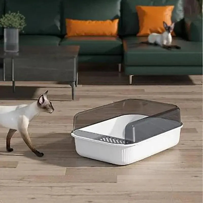 Open Top Cat Litter Box - Splash Guard & Wide Entry 6 Litter Tray Box with Splash Guard and Wide Opening for Cats Open Top Design - White – photo 6