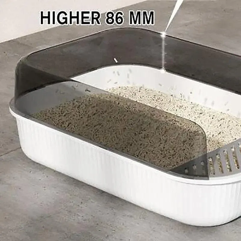 Open Top Cat Litter Box - Splash Guard & Wide Entry 8 Litter Tray Box with Splash Guard and Wide Opening for Cats Open Top Design - White – photo 8