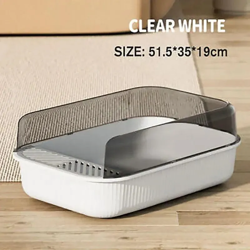 Open Top Cat Litter Box - Splash Guard & Wide Entry 9 Litter Tray Box with Splash Guard and Wide Opening for Cats Open Top Design - White – photo 9