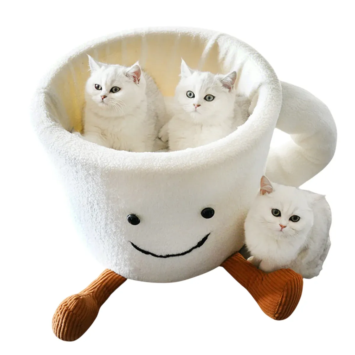 Coffee Cup Cat Bed - Cosy Plush Enclosed Pet Nest 2 Cat Bed Coffee Cup Shape Cartoon Pet Bed Soft Nest Small Pets Sleeping Indoor – photo 2