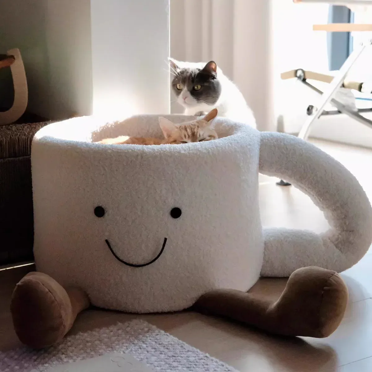 Coffee Cup Cat Bed - Cosy Plush Enclosed Pet Nest 9 Cat Bed Coffee Cup Shape Cartoon Pet Bed Soft Nest Small Pets Sleeping Indoor – photo 9