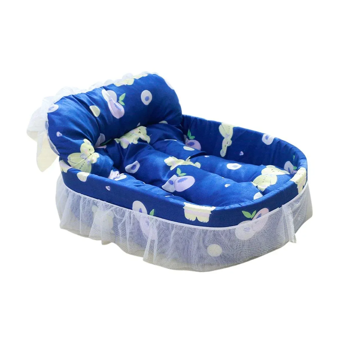 Princess Lace Pet Bed- Cosy Cat & Small Dog Nest 1 Cat Kennel Universal Cat Sleeping Nest Princess Style Lace Pet Special Kitten Cyber Red Mat - Blue