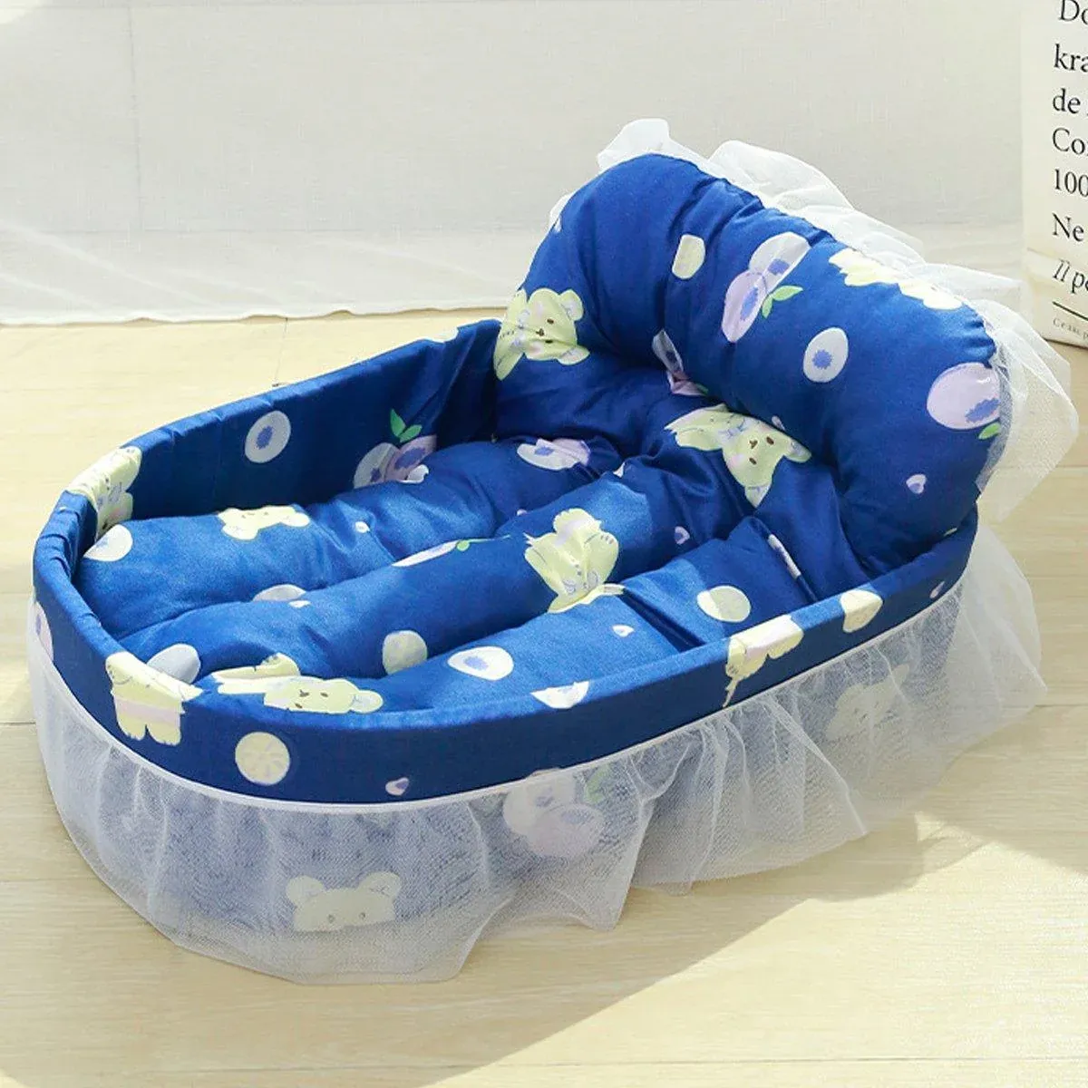 Princess Lace Pet Bed- Cosy Cat & Small Dog Nest 13 Cat Kennel Universal Cat Sleeping Nest Princess Style Lace Pet Special Kitten Cyber Red Mat - Blue – photo 13
