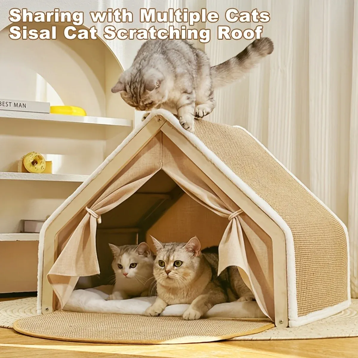 3-in-1 Cat House – Cosy Bed, Shelter & Scratcher 4 Cat Tent House Semi Enclosed Nest Cat Bed Scratch Board Indoor Kitten Shelter – photo 4