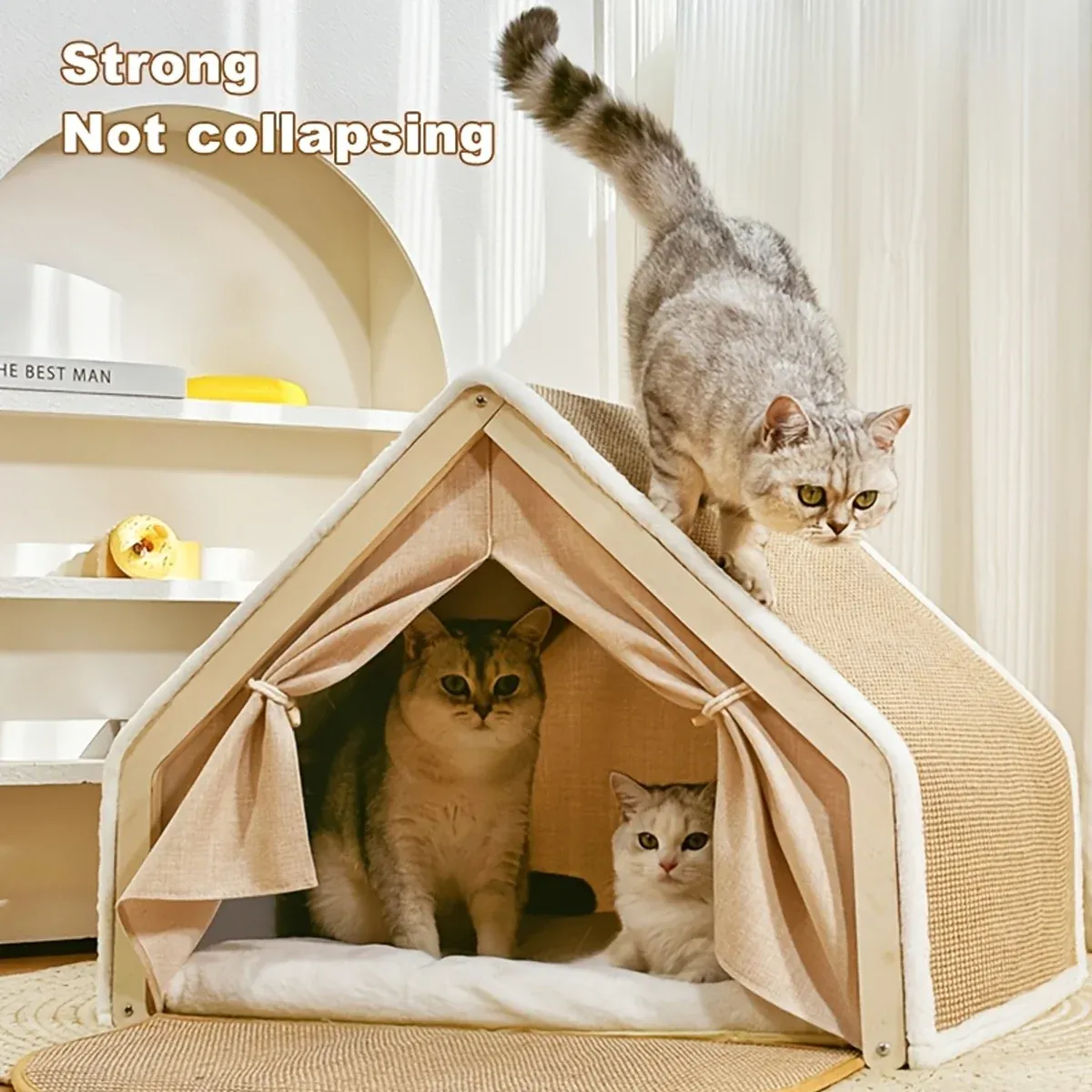 3-in-1 Cat House – Cosy Bed, Shelter & Scratcher 5 Cat Tent House Semi Enclosed Nest Cat Bed Scratch Board Indoor Kitten Shelter – photo 5