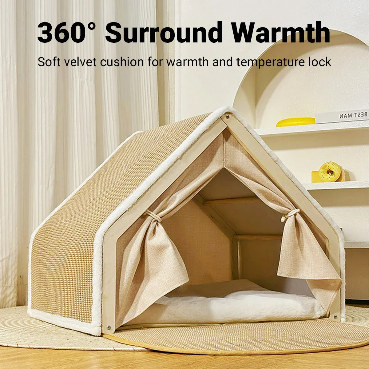 3-in-1 Cat House – Cosy Bed, Shelter & Scratcher 6 Cat Tent House Semi Enclosed Nest Cat Bed Scratch Board Indoor Kitten Shelter – photo 6