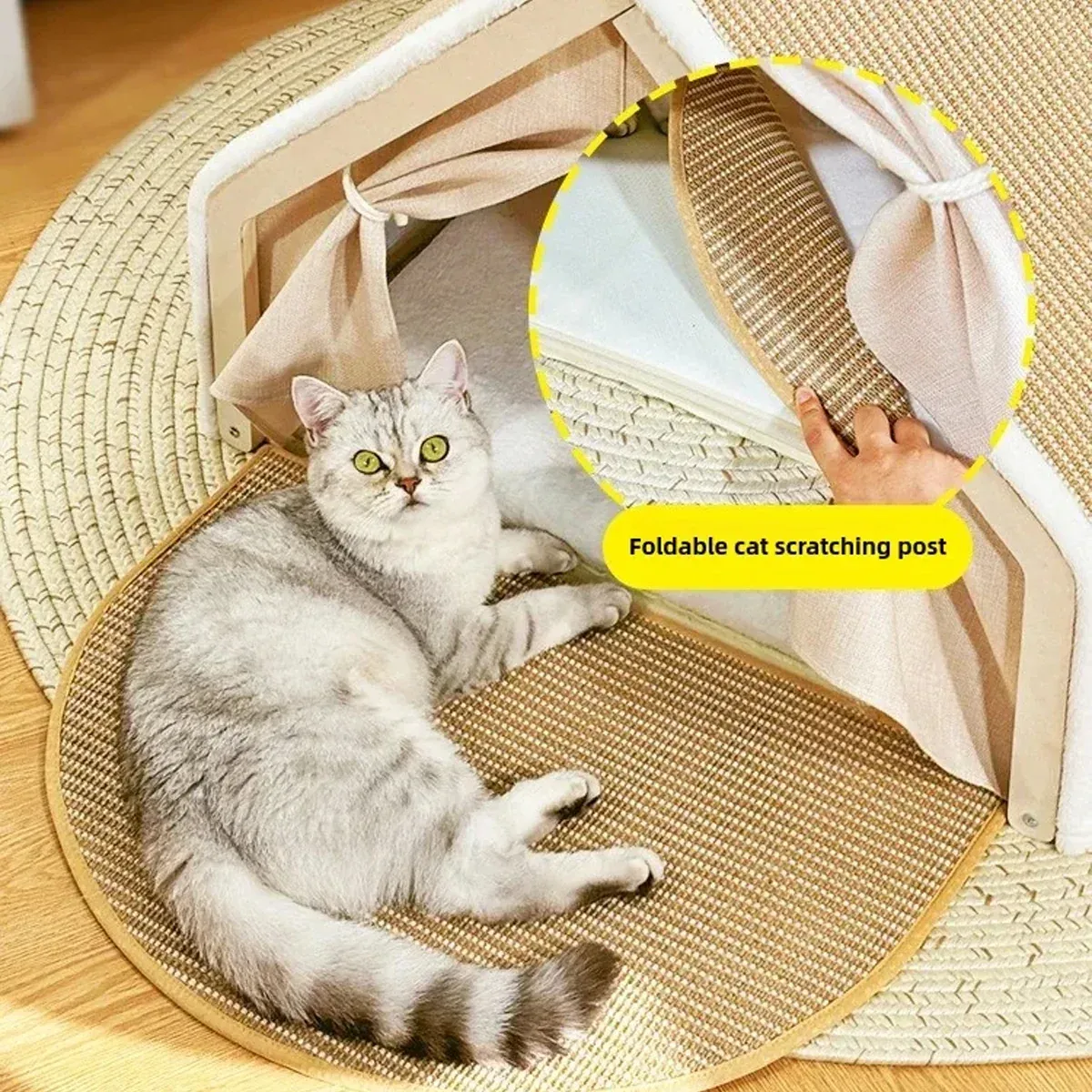 3-in-1 Cat House – Cosy Bed, Shelter & Scratcher 7 Cat Tent House Semi Enclosed Nest Cat Bed Scratch Board Indoor Kitten Shelter – photo 7