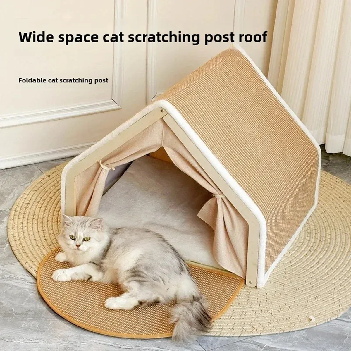 3-in-1 Cat House – Cosy Bed, Shelter & Scratcher 8 Cat Tent House Semi Enclosed Nest Cat Bed Scratch Board Indoor Kitten Shelter – photo 8