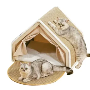 Cat Tent House Semi Enclosed Nest Cat Bed Scratch Board Indoor Kitten Shelter – photo 11