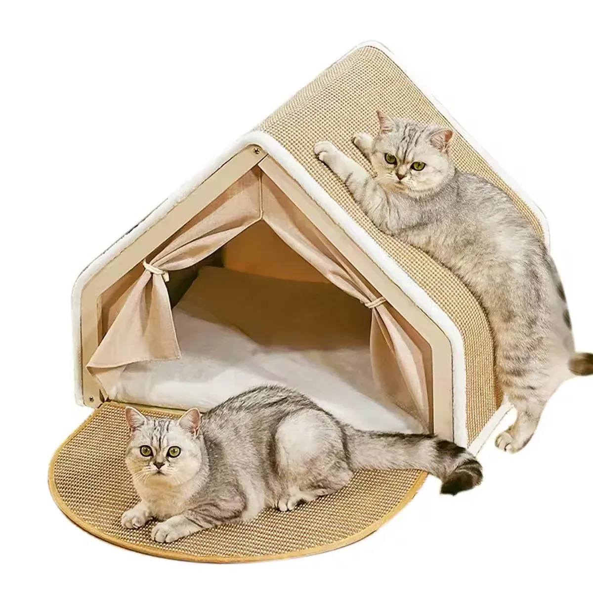 3-in-1 Cat House – Cosy Bed, Shelter & Scratcher 1 Cat Tent House Semi Enclosed Nest Cat Bed Scratch Board Indoor Kitten Shelter – photo 11