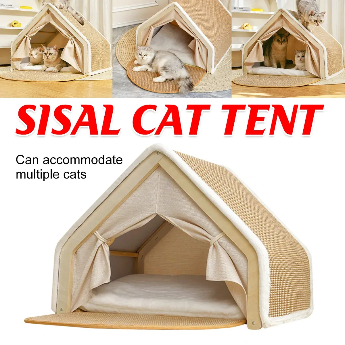 3-in-1 Cat House – Cosy Bed, Shelter & Scratcher 12 Cat Tent House Semi Enclosed Nest Cat Bed Scratch Board Indoor Kitten Shelter – photo 13