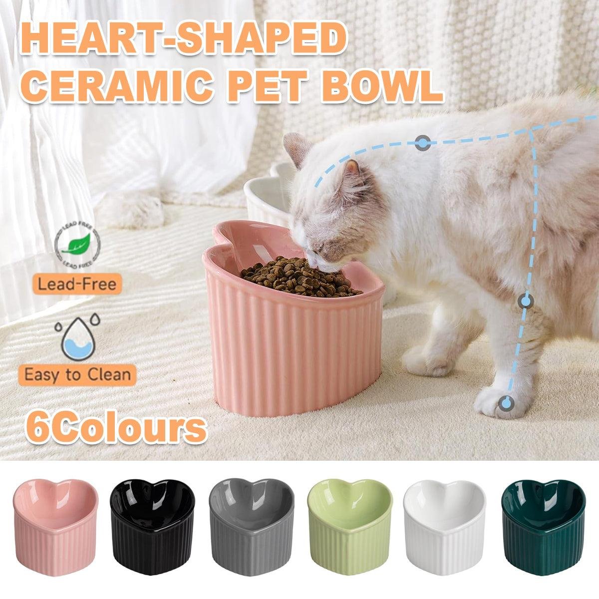Raised Heart-Shaped Ceramic Cat Bowl 1 Love Shape Slanted Cat Bowl Ceramic Pet Bowl for Cats Food Water Feeding Dish - Green