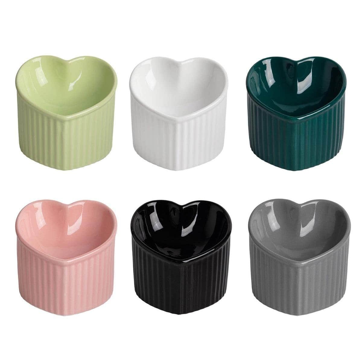 Raised Heart-Shaped Ceramic Cat Bowl 2 Love Shape Slanted Cat Bowl Ceramic Pet Bowl for Cats Food Water Feeding Dish - Green – photo 2