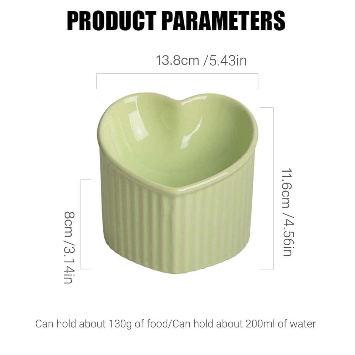 Raised Heart-Shaped Ceramic Cat Bowl 3 Love Shape Slanted Cat Bowl Ceramic Pet Bowl for Cats Food Water Feeding Dish - Green – photo 3