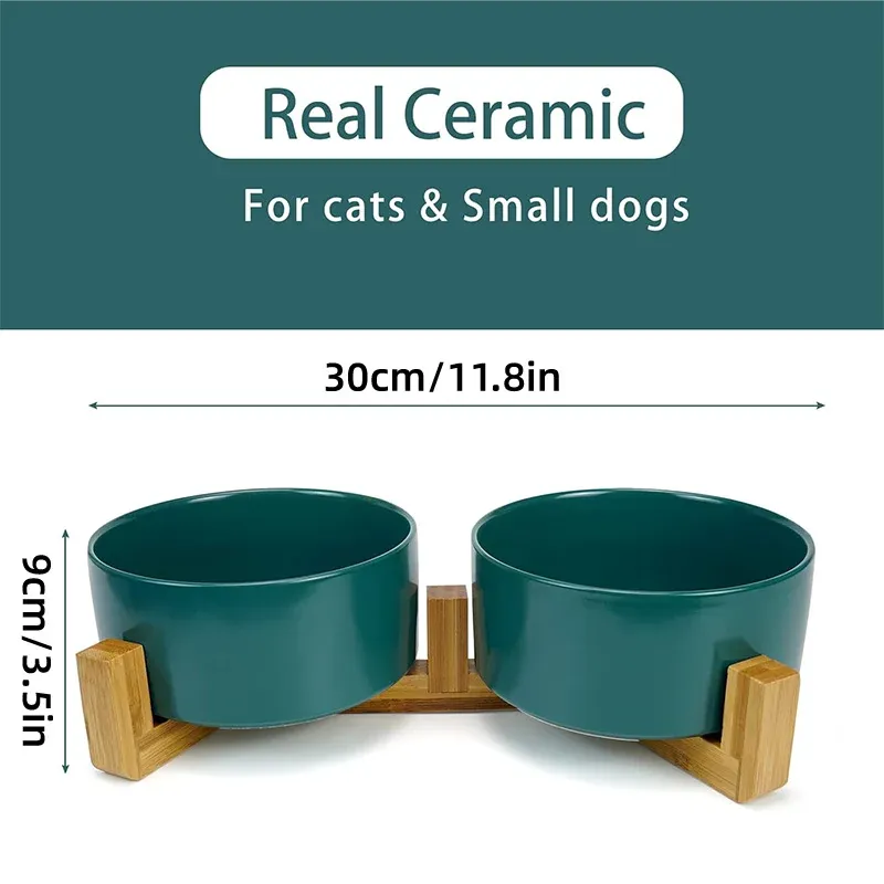 Elevated Ceramic Pet Bowl Set with Bamboo Stand 4 Ceramic Pet Bowl Double Cat Food Bowl Dog Water Bowl Feeding Drinking Bowl Set - Pink – photo 4