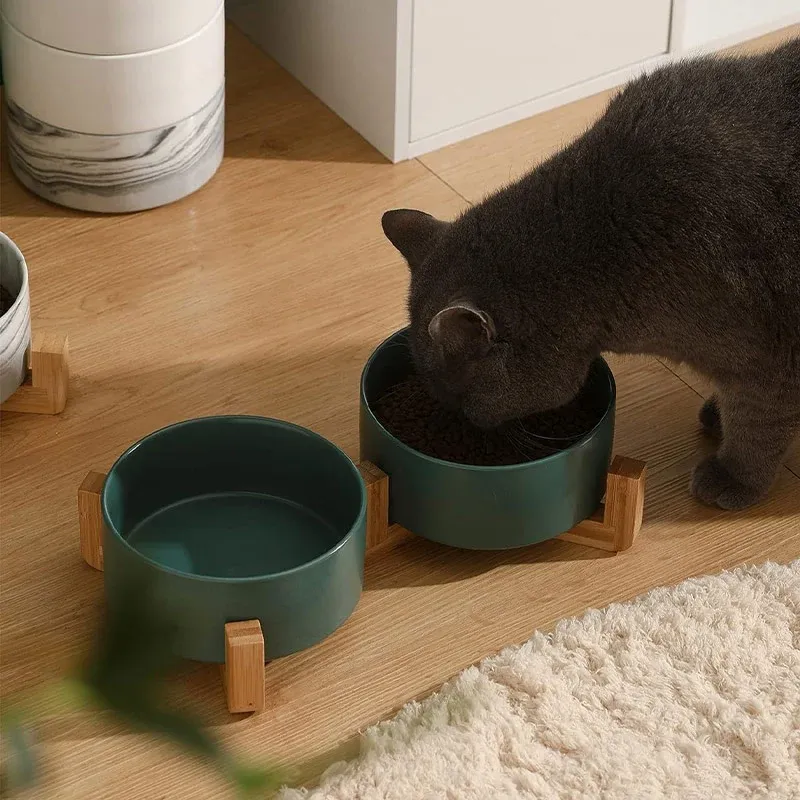 Elevated Ceramic Pet Bowl Set with Bamboo Stand 6 Ceramic Pet Bowl Double Cat Food Bowl Dog Water Bowl Feeding Drinking Bowl Set - Pink – photo 6