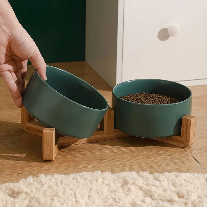 Elevated Ceramic Pet Bowl Set with Bamboo Stand 11 Ceramic Pet Bowl Double Cat Food Bowl Dog Water Bowl Feeding Drinking Bowl Set - Pink – photo 11