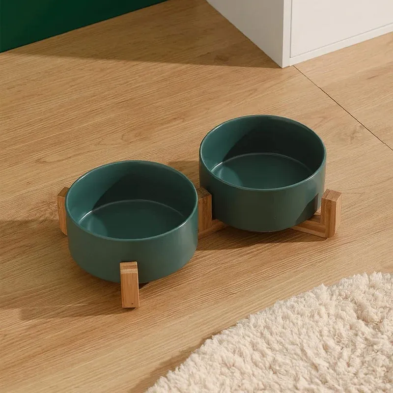 Elevated Ceramic Pet Bowl Set with Bamboo Stand 12 Ceramic Pet Bowl Double Cat Food Bowl Dog Water Bowl Feeding Drinking Bowl Set - Pink – photo 12