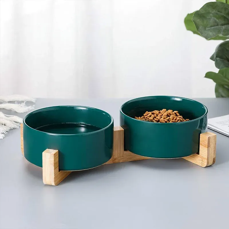 Elevated Ceramic Pet Bowl Set with Bamboo Stand 14 Ceramic Pet Bowl Double Cat Food Bowl Dog Water Bowl Feeding Drinking Bowl Set - Pink – photo 14